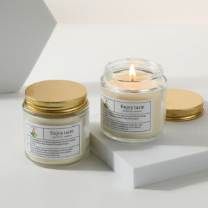 Transparent Glass Jar Scented Candle with Gold Lid