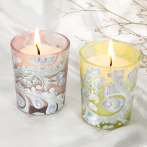 Carved colorful glass jar scented candle